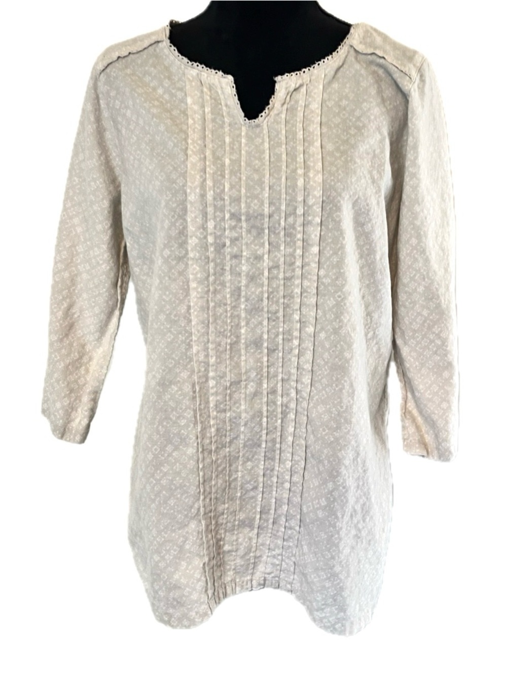 EDDIE BAUER Women’s Linen Blend Ivory Pin-tuck Blouse Top Size Large BoHo